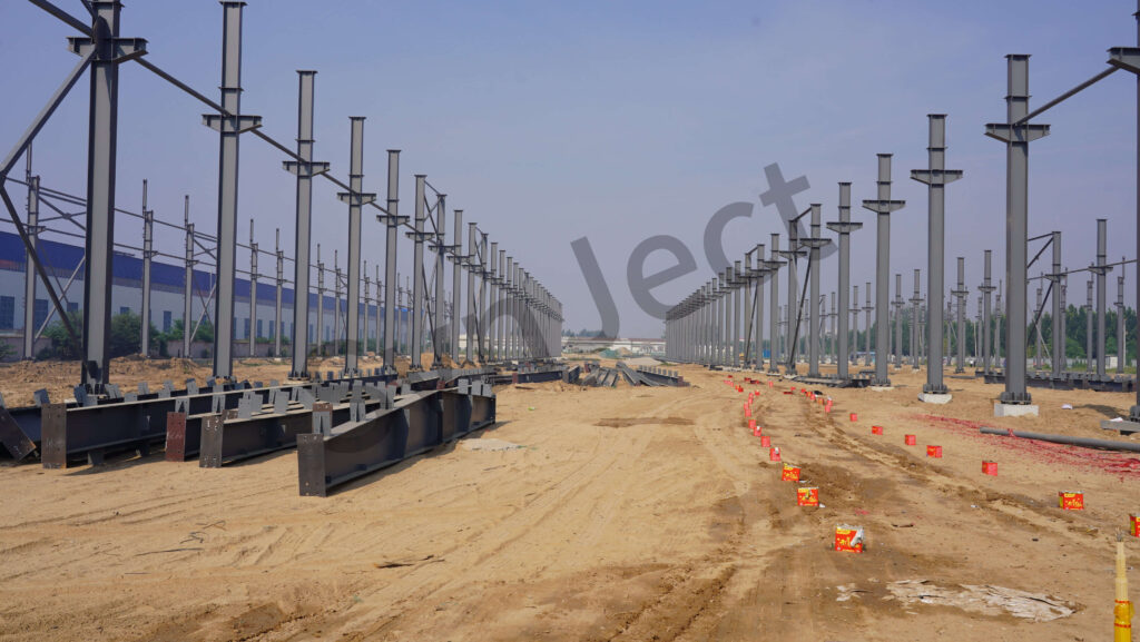 Construction site of an automotive plant project under the Belt and Road initiative, featuring steel-structure construction.