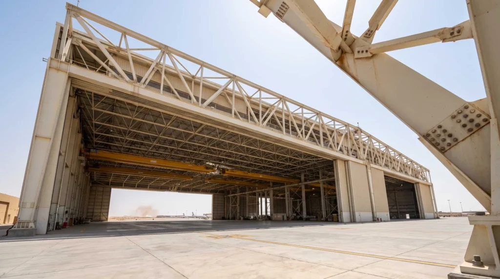 135m Total Frontage Dual-Bay Wide-Body Aviation Maintenance Hangar in Riyadh, Saudi Arabia: Precision Deflection Control on Center-Post Girders, Desert Thermal Stress Relief, and Fast-Track Turnkey Erection