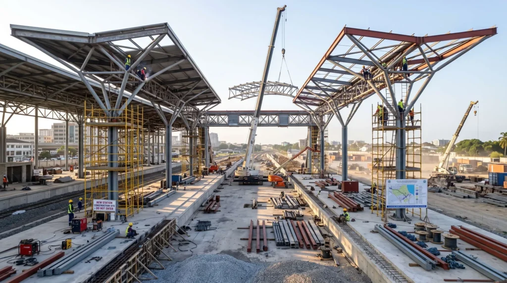 42,000 sqm SGR Urban Rail Terminal and Freight Logistics Hub in Dar es Salaam: Heavy-Duty Space Frames, Tropical Monsoon Durability, and 100% Bolted Field Assembly