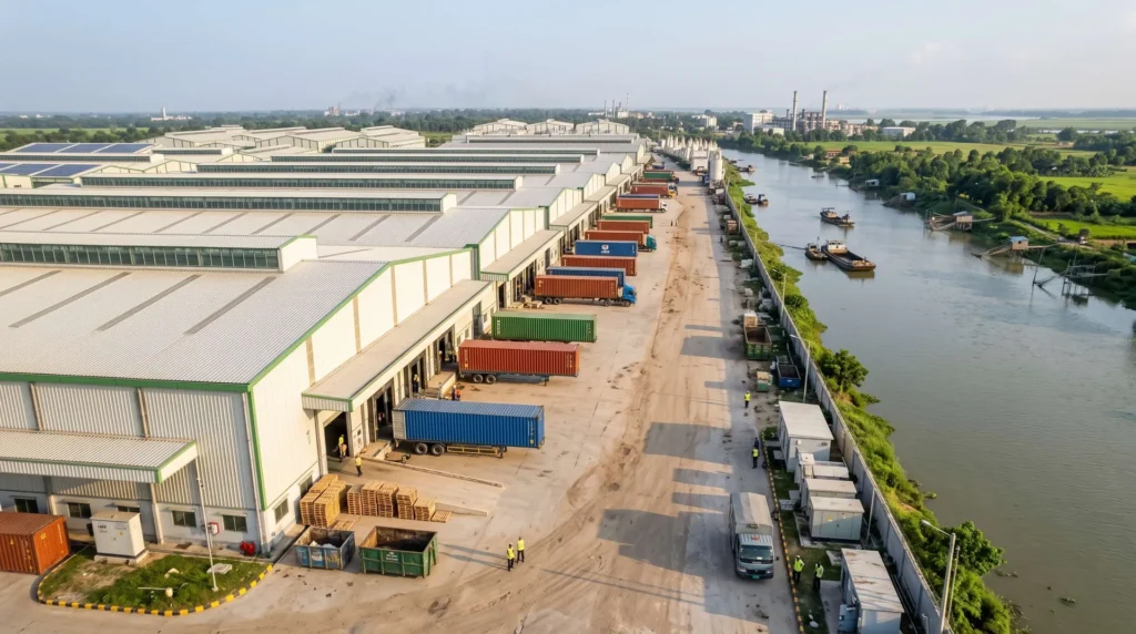 85,000 sqm LEED-Platinum Textile & Garment Hub in Bangladesh EPZ: RSC Accord Fire-Safety Compliance, Zero-Ponding Sawtooth Roofs, and Fast-Track Pre-Monsoon Turnkey Erection