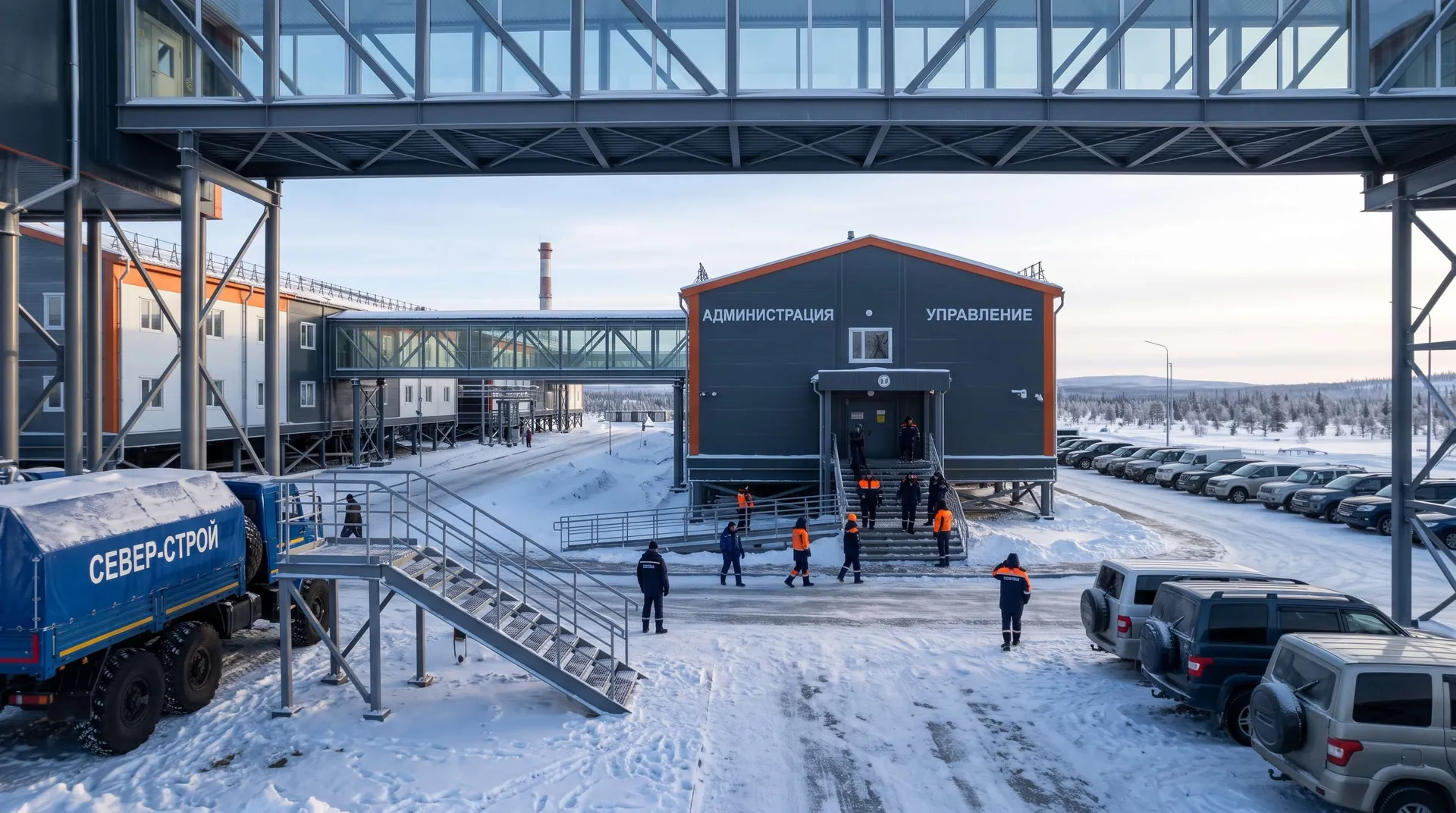 22,000 sqm Modular Steel Administrative Hub in Sub-Arctic Russia: Permafrost Foundation Stilts, Heated Skybridge Network, and -50°C Turnkey Handover