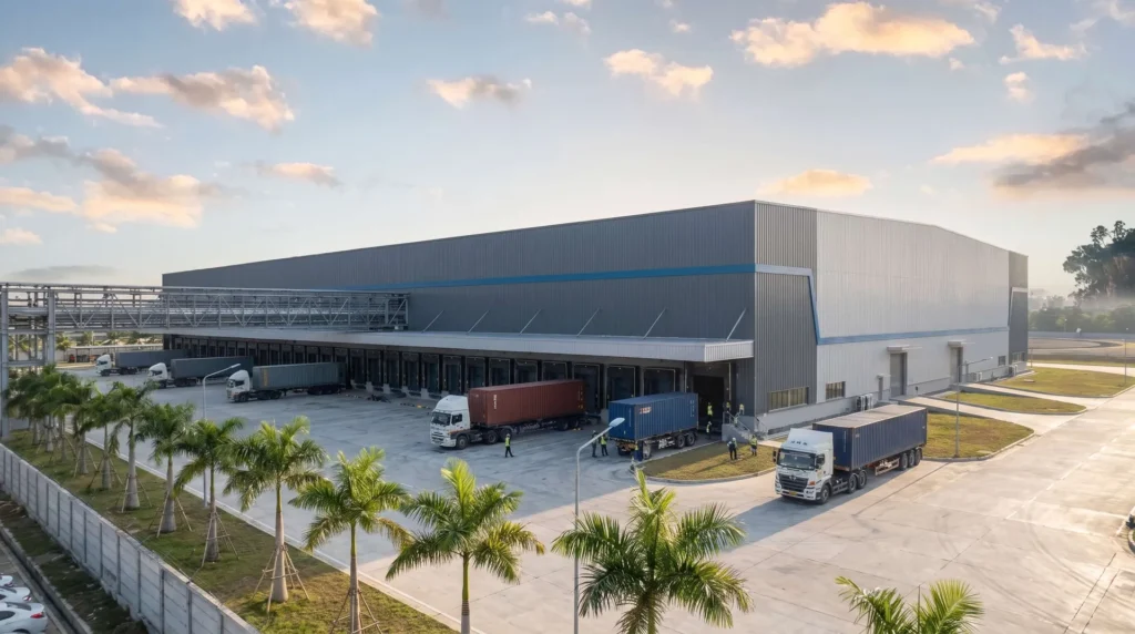120,000 sqm Modern EV Assembly & Battery Gigafactory in Thailand: Long-Span Conveyor Skybridge Integration, Full-Roof Photovoltaic Loading, and Turnkey SOP Erection