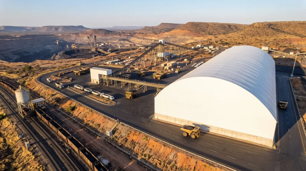 160-Meter Clear Span Environmental Coal Shed Space Frame: Dust Control and Rapid Assembly