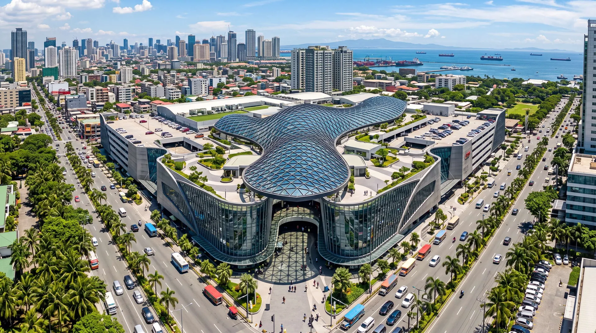 Philippines Free-Form Commercial Complex: Typhoon-Resistant Organic Steel Canopy and BIM Precision