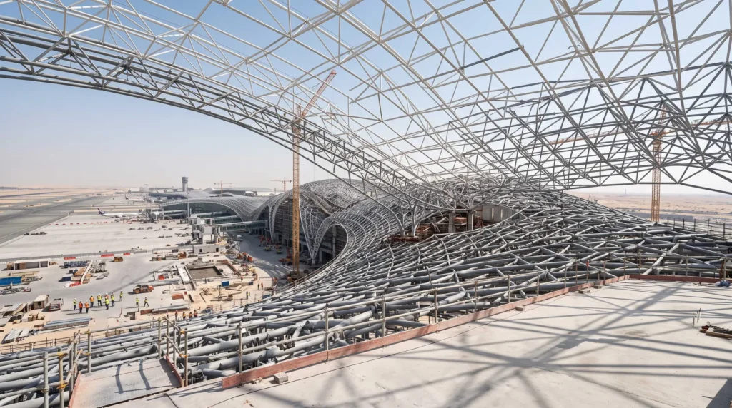 180,000 sqm Free-Form Double-Curved Roof Canopy: Engineering an Iconic Aviation Hub in the UAE