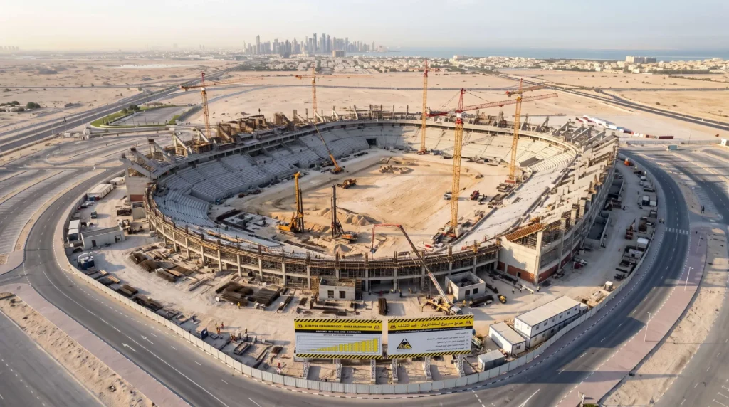 48,000 sqm Cantilevered Space Frame Stadium Canopy in Qatar: Sub-Millimeter Ball-Joint Precision and Deflection Control